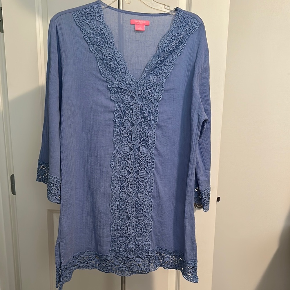 Blue Lace Trim Women's Cover Up Sz S NWOT